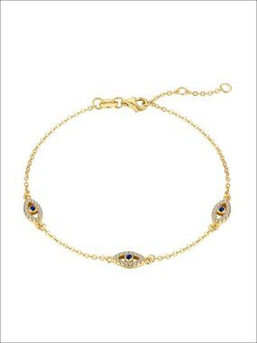 14K Gold Plated Evil Eye Hamsa Hand Chain Bracelet for Women